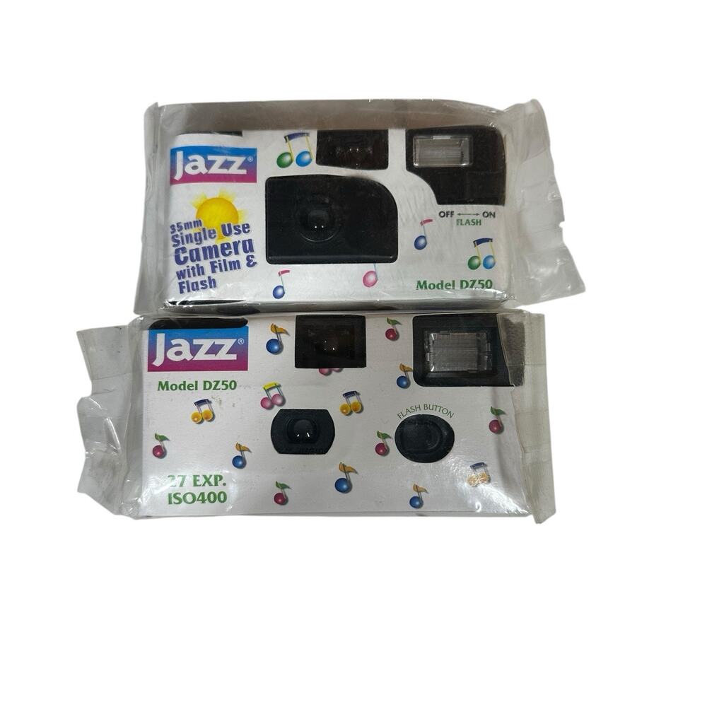 Vtg Jazz Indoor Outdoor 35mm‎ Single Use Camera Film Flash DZ50 27 Exposures (2)